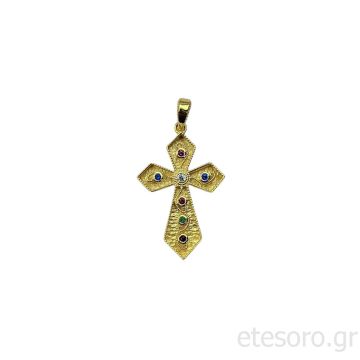 14K Χρυσός Βυζαντινός Σταυρός Με Ζιργκόν